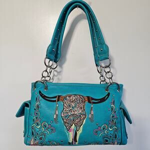 P & G Western Leather Concealed Carry Embroidered Steer Head Purse Handbag